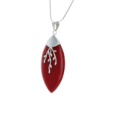 Coral Pendant with Sterling SIilver Vine Detail