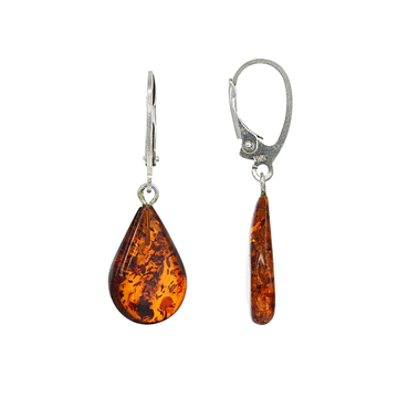 Honey Amber Teardrop Earrings in Sterling Silver