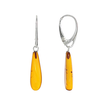 Honey Amber Thin Teardrop Earrings in Sterling Silver