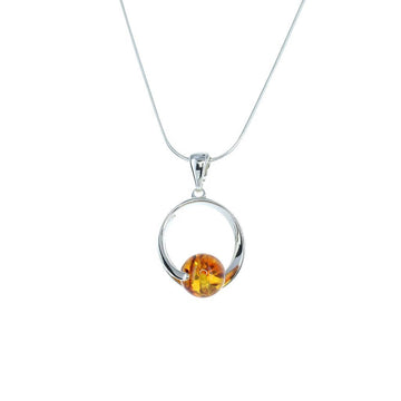 Baltic Amber Small Bead Pendant in Sterling Silver