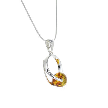 Baltic Amber Small Bead Pendant in Sterling Silver