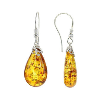 Baltic Amber Honey Teardrop Earrings with Sterling Silver Detail