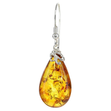 Baltic Amber Honey Teardrop Earrings with Sterling Silver Detail