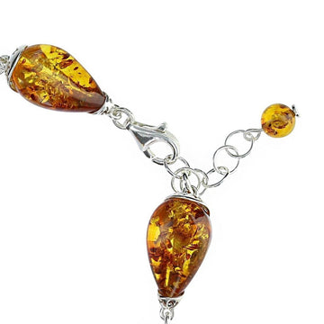 Baltic Amber Honey Teardrop Bracelet with Sterling Silver Detail