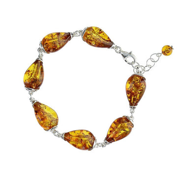 Baltic Amber Honey Teardrop Bracelet with Sterling Silver Detail