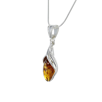 Honey Amber Flower Bud Pendant with Silver Flair