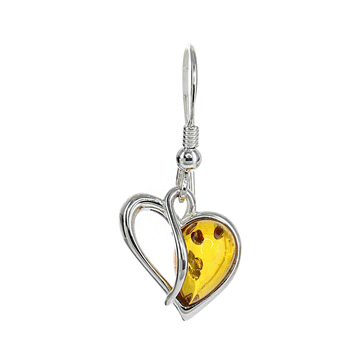 Baltic Amber Heart-Shaped Earrings in Sterling Silver