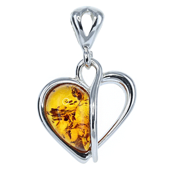 Baltic Amber Heart-Shaped Pendant in Sterling Silver