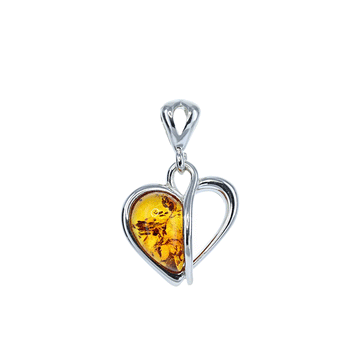 Baltic Amber Heart-Shaped Pendant in Sterling Silver