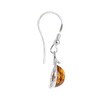 Honey Amber Round Earrings with Silver Teardrop Design Detail