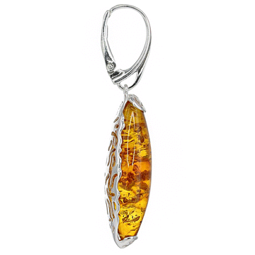 Honey Amber Skinny Earrings with Sterling Filigree