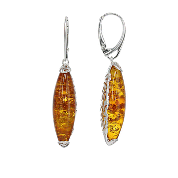 Honey Amber Skinny Earrings with Sterling Filigree