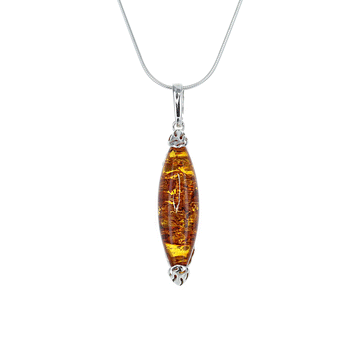 Honey Amber Skinny Necklace with Sterling Filigree