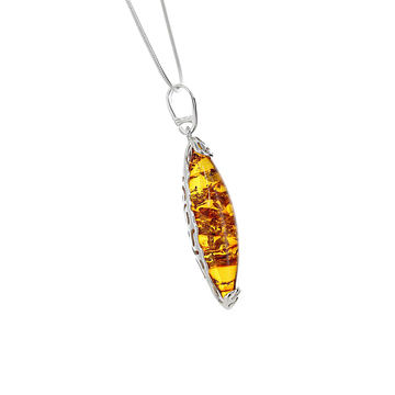 Honey Amber Skinny Necklace with Sterling Filigree