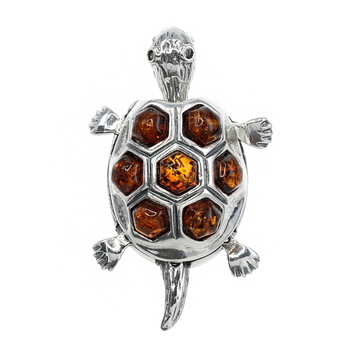 Honey Amber Turtle Pendant in Sterling Silver