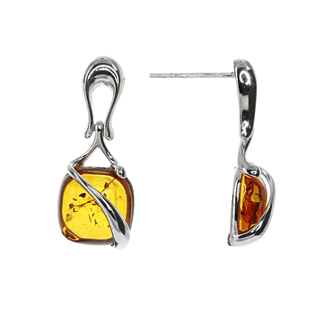 Honey Amber Small Square Earrings with Sterling Silver Detail