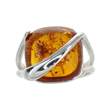 Honey Amber Small Square Ring in Sterling Silver