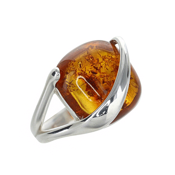 Honey Amber Small Square Ring in Sterling Silver