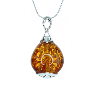 Honey Amber Teardrop Pendant with Sterling Filigree