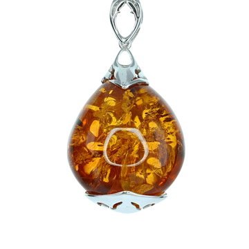 Honey Amber Teardrop Pendant with Sterling Filigree