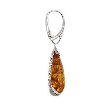 Honey Amber Teardrop Earrings with Sterling Filigree