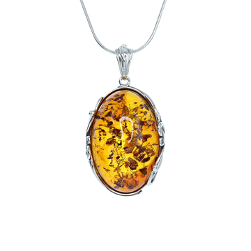 Honey Amber Domed Oval Pendant with Sterling Silver Detail