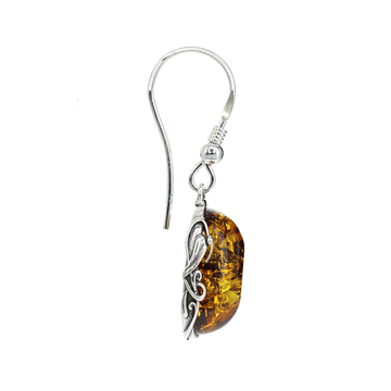 Honey Amber Domed Oval Earrings with Sterling Silver Detail