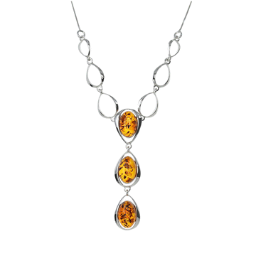 Honey Amber Floating Oval Drop Necklace