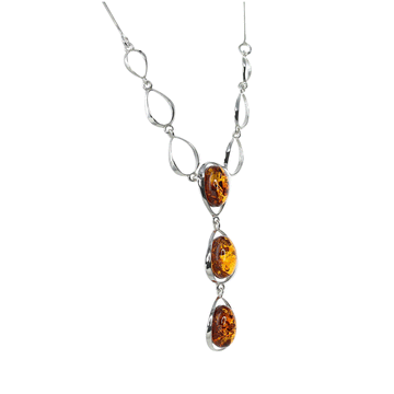 Honey Amber Floating Oval Drop Necklace