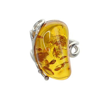 Chunky Honey Amber Adjustable Ring in Sterling Silver