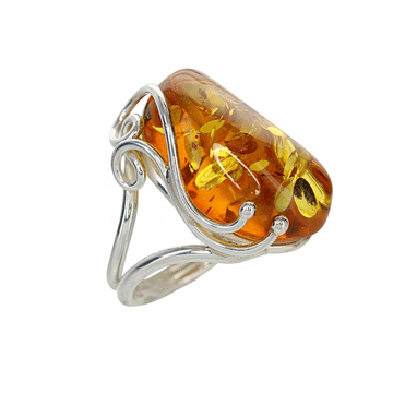 Chunky Honey Amber Adjustable Ring in Sterling Silver