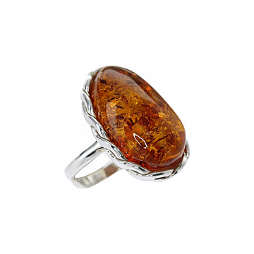 Honey Amber Oval Ring in Braided Sterling Silver