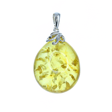 Citrine Baltic Amber Large Teardrop Pendant with Sterling Silver Detail