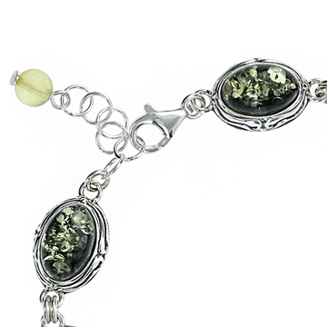 Baltic Green Amber Bracelet in Sterling Silver