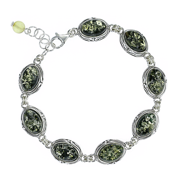 Baltic Green Amber Bracelet in Sterling Silver