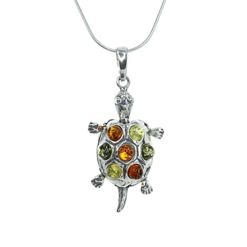 Multi-Colored Turtle Pendant in Sterling Silver & Amber