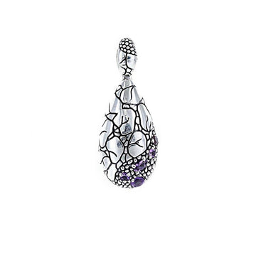 David Beck Bali Teardrop Pendant in Sterling Silver and Amethyst