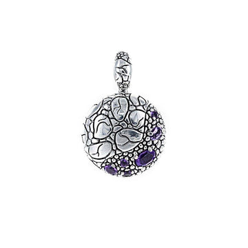 David Beck Bali Round Pendant in Sterling Silver and Amethyst