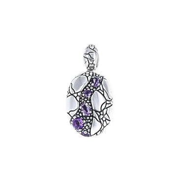 David Beck Bali Oval Pendant in Sterling Silver and Amethyst