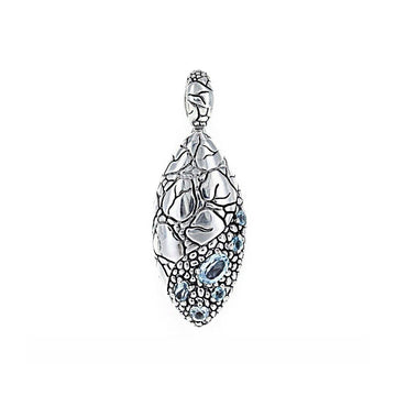 David Beck Bali Elipse Pendant in Sterling Silver and Blue Topaz