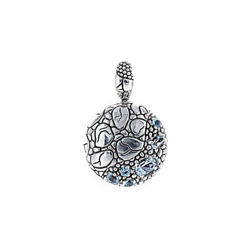 David Beck Bali Round Pendant in Sterling Silver and Blue Topaz