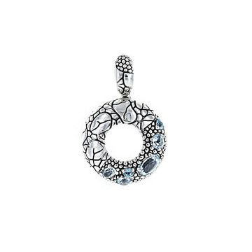 David Beck Bali Circle Pendant in Sterling Silver and Blue Topaz