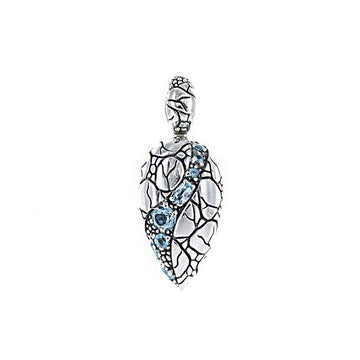 David Beck Bali Leaf Pendant in Sterling Silver and Blue Topaz