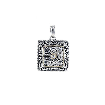 David Beck Bali Square Filigree Pendant with Gold and Topaz Detail