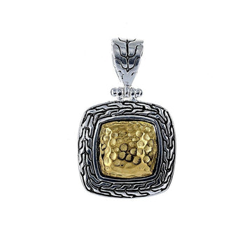 David Beck Bali Silver and 14K Gold Square Pendant