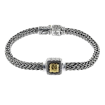 David Beck Bali Silver Weave Bracelet with 14K Gold Detail