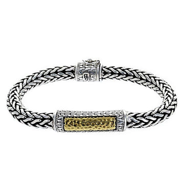 David Beck Bali Thick Silver Weave Bracelet with 14K Gold Detail