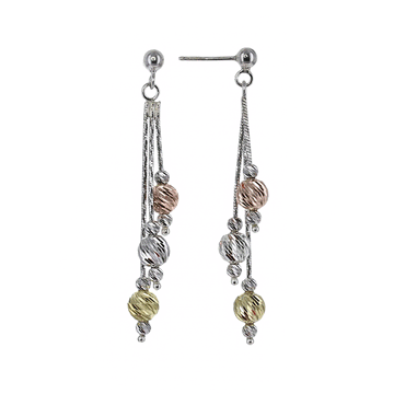 Sirius 3 Strand Large Ball Drop Earrings in Tri-Color