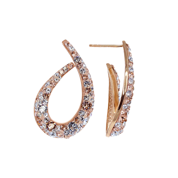 Two-Tone Swarovski Crystal Twirl Earring in Rose Gold Vermeil
