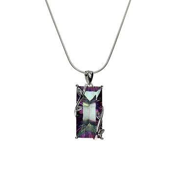 Mystic Quartz Pendant with Sterling Silver Vine Detail